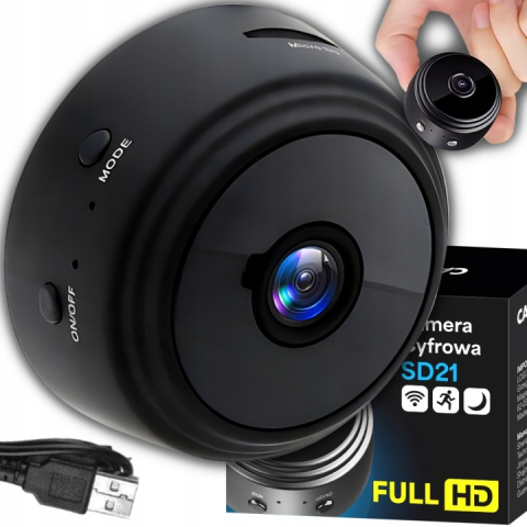 ELECTRONICE - Camera de supraveghere WiFi Full HD 1080p, detectare miscare, suport magnetic 360°, inregistrare pe card microSD, acumulator reincarcabil, negru