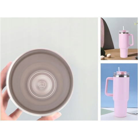 Cana termos, cu pai, otel inoxidabil, plastic fara BPA, 1200 ml, pentru bauturi calde si reci, roz [14]