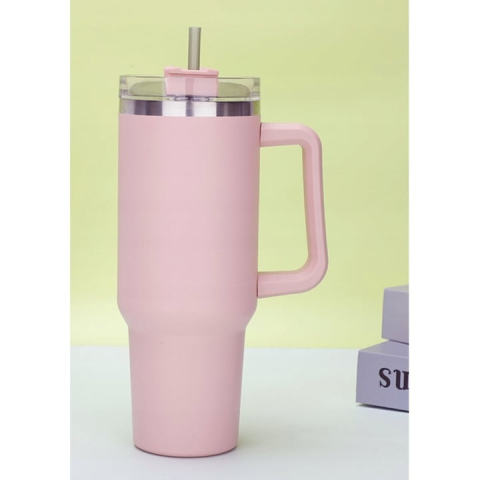 Cana termos, cu pai, otel inoxidabil, plastic fara BPA, 1200 ml, pentru bauturi calde si reci, roz [15]