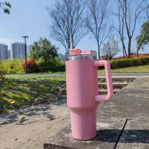 Cana termos, cu pai, otel inoxidabil, plastic fara BPA, 1200 ml, pentru bauturi calde si reci, roz [10]