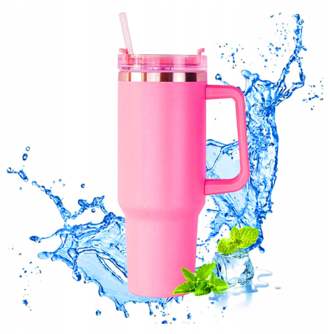 Cana termos, cu pai, otel inoxidabil, plastic fara BPA, 1200 ml, pentru bauturi calde si reci, roz [7]