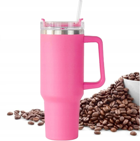 Cana termos, cu pai, otel inoxidabil, plastic fara BPA, 1200 ml, pentru bauturi calde si reci, roz [1]