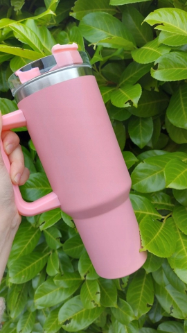 Cana termos, cu pai, otel inoxidabil, plastic fara BPA, 1200 ml, pentru bauturi calde si reci, roz [3]