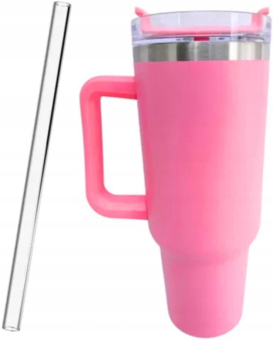 Cana termos, cu pai, otel inoxidabil, plastic fara BPA, 1200 ml, pentru bauturi calde si reci, roz [4]