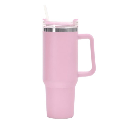 CASA & GRADINA - Cana termos, cu pai, otel inoxidabil, plastic fara BPA, 1200 ml, pentru bauturi calde si reci, roz