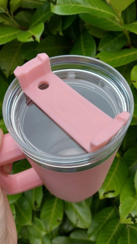 Cana termos, cu pai, otel inoxidabil, plastic fara BPA, 1200 ml, pentru bauturi calde si reci, roz [2]