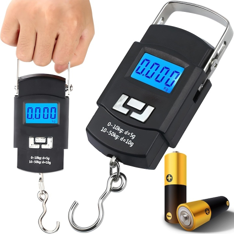 Diverse uz casnic - Cantar digital portabil pentru bagaje, 50 kg, functii HOLD si TARE, afisaj LCD, unitati multiple, carlig inox, negru