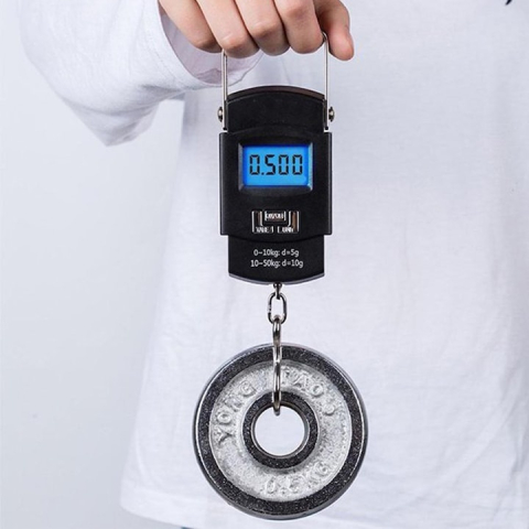 Cantar digital portabil pentru bagaje, 50 kg, functii HOLD si TARE, afisaj LCD, unitati multiple, carlig inox, negru [2]