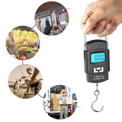 Cantar digital portabil pentru bagaje, 50 kg, functii HOLD si TARE, afisaj LCD, unitati multiple, carlig inox, negru [8]
