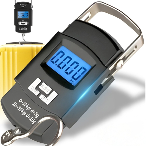 Cantar digital portabil pentru bagaje, 50 kg, functii HOLD si TARE, afisaj LCD, unitati multiple, carlig inox, negru [10]