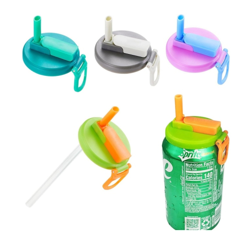 Capac anti-varsare pentru doze cu pai transparent rabatabil si maner transportabil, reutilizabil, compatibil universal 5.4 cm, albastru [2]