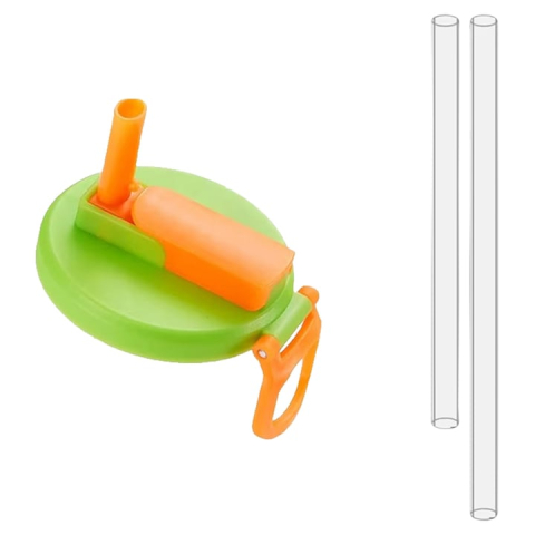 CASA & GRADINA - Capac reutilizabil anti-varsare pentru doze cu pai pliabil transparent si maner lateral, compatibil universal 5.4 cm, verde