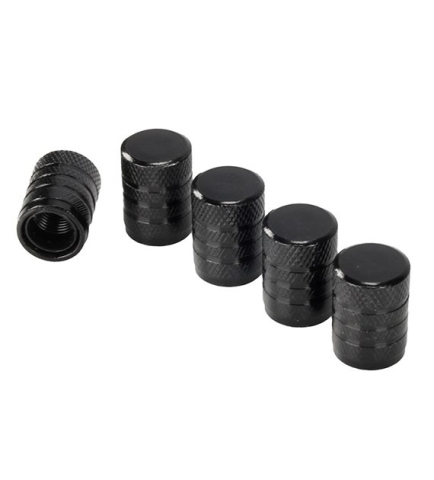 Capace de supapa din aluminiu cu insertie filetata din plastic, set 5 bucati, negre [1]