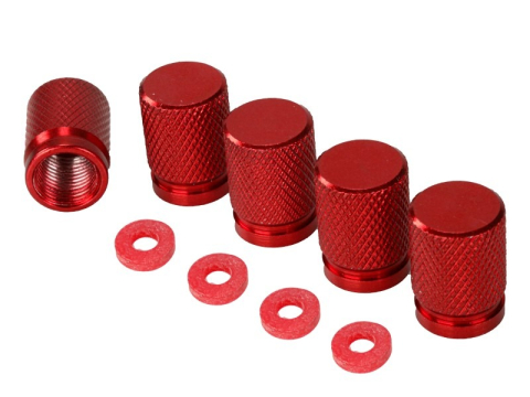 ARTICOLE AUTO - Capace de supapa rotunde din aluminiu, set 5 bucati, culoare rosu