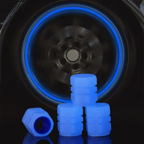 SPORT ȘI ACTIVITĂȚI - Capace ventil din silicon fluorescente, albastru – protectie pentru valve, efect luminos si compatibilitate universala