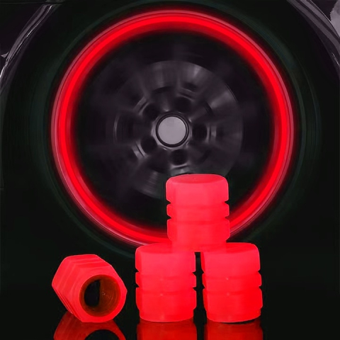 Iluminat biciclete - Capace ventil din silicon fluorescente, rosu – protectie pentru valve, efect luminos si compatibilitate universala