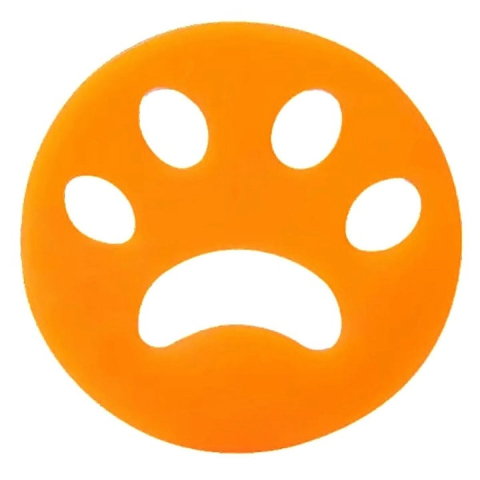 Accesorii animale - Captator scame si par animale, forma labuta, silicon reutilizabil, diametru 7 cm, pentru haine, textile si masina de spalat, portocaliu