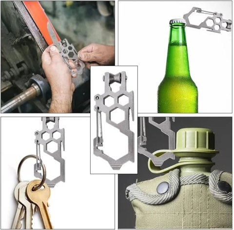 Carabina multifunctionala metalica cu desfacator, surubelnita si chei hexagonale, compacta 9 cm, argintiu [3]