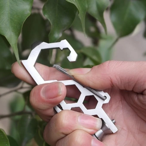 Carabina multifunctionala metalica cu desfacator, surubelnita si chei hexagonale, compacta 9 cm, argintiu [6]