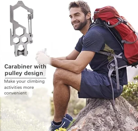 Carabina multifunctionala metalica cu desfacator, surubelnita si chei hexagonale, compacta 9 cm, argintiu [1]