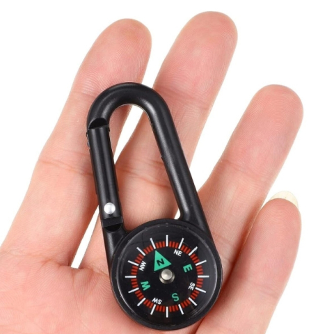 Carabina usoara cu busola integrata, multifunctionala, 6.5 cm, negru, accesoriu outdoor pentru orientare si prindere rapida [2]