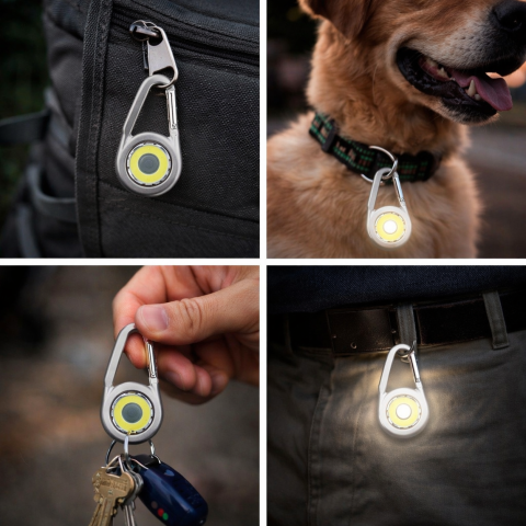 Carabiniera multifunctionala cu lanterna LED argintie, 3 moduri iluminare, aluminiu si plastic, usoara, portabila, cu baterii incluse [4]