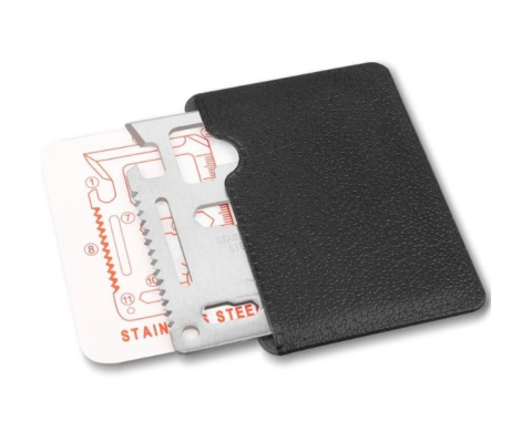 CASA & GRADINA - Card din metal inoxidabil, multifunctional, supravietuire si urgente, argintiu, cu husa de protectie