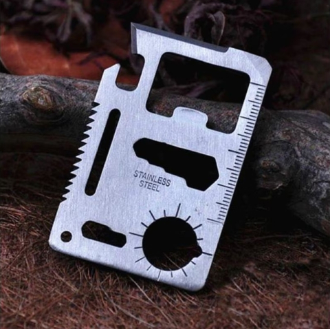 Card din metal inoxidabil, multifunctional, supravietuire si urgente, argintiu, cu husa de protectie [3]