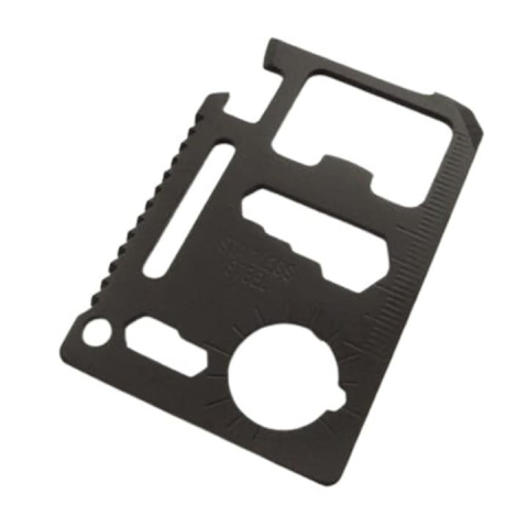 Card multifunctional supravietuire 11 functii, otel dur, portofel EDC, cu husa, compact 70x45 mm, negru [3]