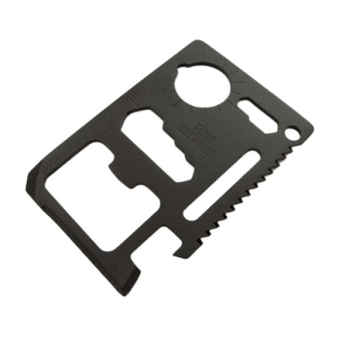 Card multifunctional supravietuire 11 functii, otel dur, portofel EDC, cu husa, compact 70x45 mm, negru [1]