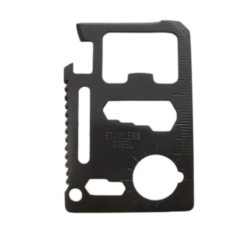 Card multifunctional supravietuire 11 functii, otel dur, portofel EDC, cu husa, compact 70x45 mm, negru [2]