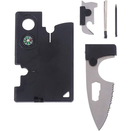 Pescuit - Card supravietuire multifunctional, 10 functii, otel inoxidabil, negru