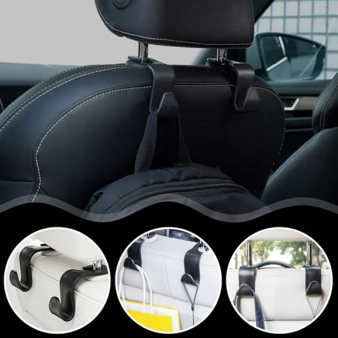 Carlig agatator tetiera scaun auto, negru, 12.7 x 6.8 cm, suport pentru geanta, cumparaturi, rucsac si umbrela, organizare eficienta interior auto [8]