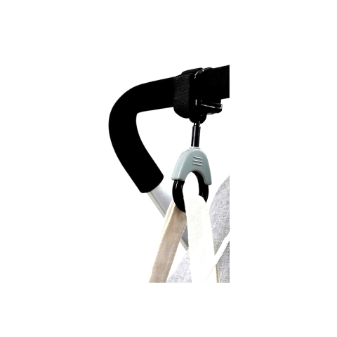 Carlig carucior din plastic cu velcro, rotativ 360°, suport genti si sacose, sarcina maxima 2 kg, gri-negru, 1 buc [1]