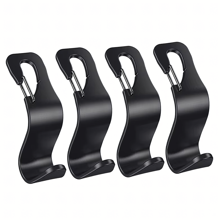 Alte articole auto - Carlige pentru tetiera auto, set 4 bucati, organizator universal pentru scaun, suport pentru genti si pungi, capacitate 40 kg, ABS, negru