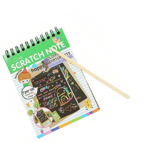 Carnetel creativ verde 14.2 x 9.8 cm, Scratch, 12 planse razuibile, efect curcubeu, creion,  desen, joaca si activitati educative