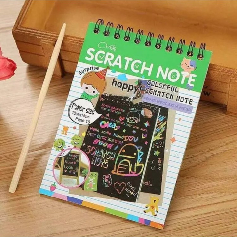 Carnetel creativ verde 14.2 x 9.8 cm, Scratch, 12 planse razuibile, efect curcubeu, creion,  desen, joaca si activitati educative [4]