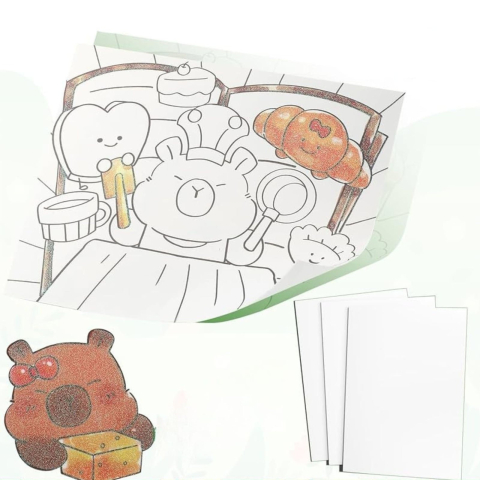 Carte de colorat maro 15.7 x 18.8 x 1.8 cm, model capibara pentru copii, 20 foi carton, 12 acuarele, pensula cu rezervor de apa, set creativ pentru pictura [2]