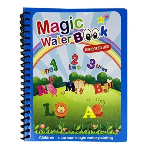 Carte de colorat multicolor cu apa, 8 pagini reutilizabile, alfabet si cifre, pix reincarcabil, joc educativ copii 3 ani+, activitate creativa Magic Book [1]