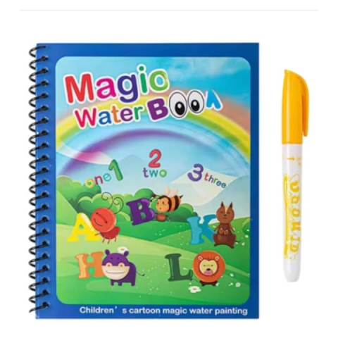 JOCURI ȘI JUCĂRII - Carte de colorat multicolor cu apa, 8 pagini reutilizabile, alfabet si cifre, pix reincarcabil, joc educativ copii 3 ani+, activitate creativa Magic Book