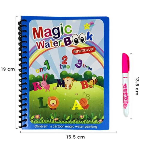 Carte de colorat multicolor cu apa, 8 pagini reutilizabile, alfabet si cifre, pix reincarcabil, joc educativ copii 3 ani+, activitate creativa Magic Book [4]