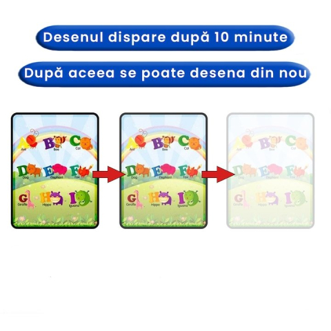 Carte de colorat multicolor cu apa, 8 pagini reutilizabile, alfabet si cifre, pix reincarcabil, joc educativ copii 3 ani+, activitate creativa Magic Book [7]