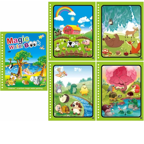 Carte reutilizabila de colorat, model animale, 8 pagini, 19 x 15.5 cm, marker cu apa inclus, caiet educativ cu spirala pentru copii 3+ ani [7]