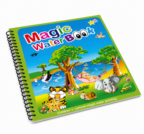 JOCURI ȘI JUCĂRII - Carte reutilizabila de colorat, model animale, 8 pagini, 19 x 15.5 cm, marker cu apa inclus, caiet educativ cu spirala pentru copii 3+ ani