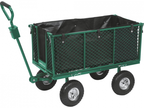 Carucioare - Carucior de gradina rabatabil, cadru metalic, roti pneumatice, husa textil, sarcina maxima 300 Kg, Verde