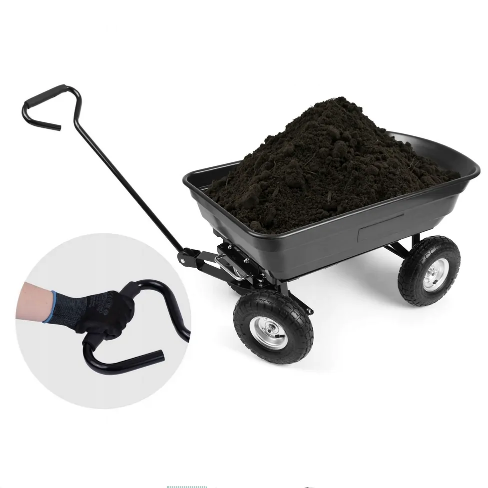 Carucior negru 110 cm cu bena 80 l, capacitate 300 kg, 4 roti gonflabile cu rulmenti [4]