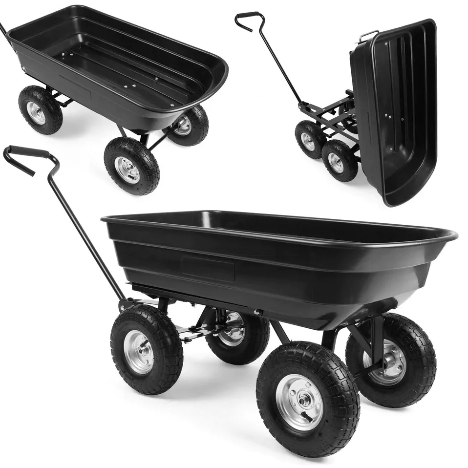 Carucior negru 110 cm cu bena 80 l, capacitate 300 kg, 4 roti gonflabile cu rulmenti [7]