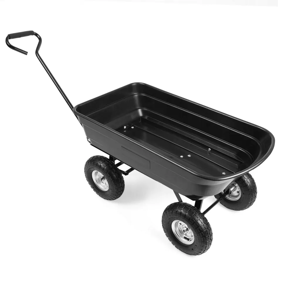 Carucioare - Carucior negru 110 cm cu bena 80 l, capacitate 300 kg, 4 roti gonflabile cu rulmenti