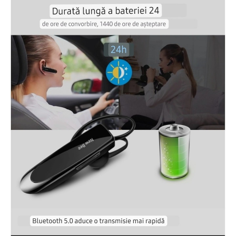 Casca Bluetooth 5.0 New Bee, wireless, autonomie 20 ore, husa transport si protectie inclusa [3]