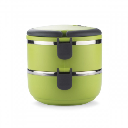 Caserola termoizolanta pentru pranz, 2 niveluri, plastic si otel inoxidabil, 1.4 litri - Verde [2]